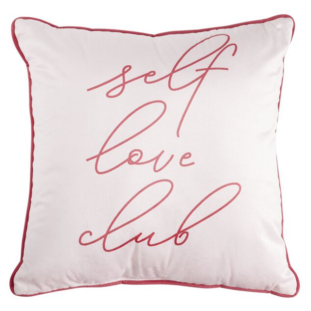 Coussin carr&eacute; Self Love Club rose et rouge 40x40cm