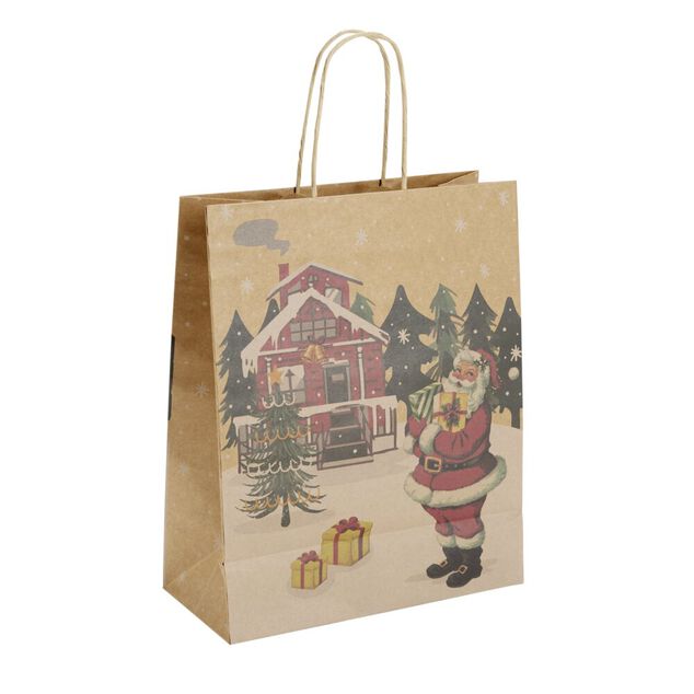Sac cadeau Noël motif traditionnel paysage 26x12xH32,5cm