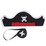 Chapeau de pirate et cache-oeil motif t&ecirc;te de mort noir rouge blanc