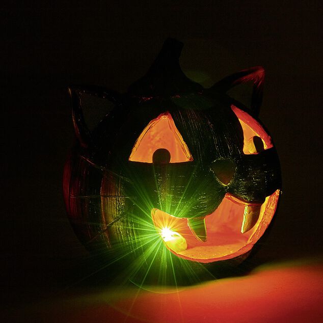 Citrouille t&ecirc;te de chat led couleur changeante d&eacute;coration Halloween