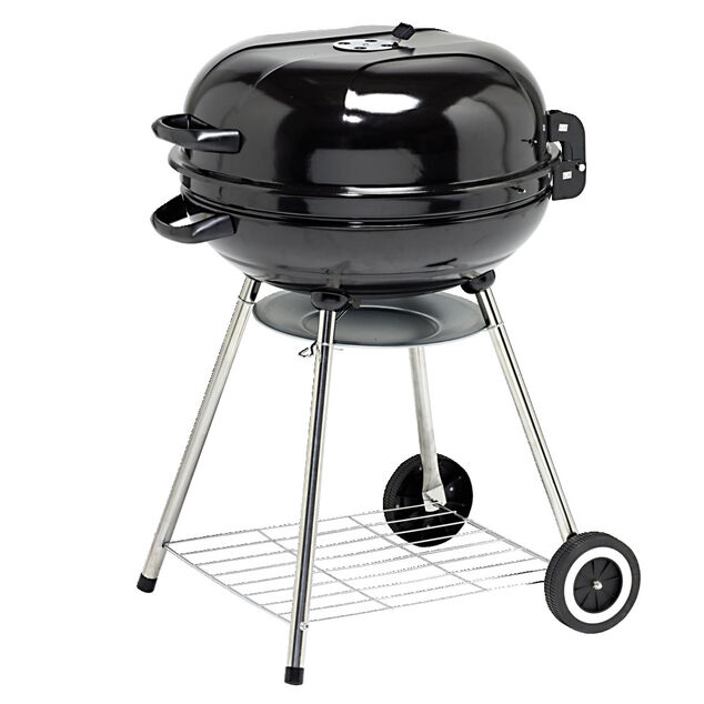 Barbecue charbon 2 roulettes rond Fisher avec couvercle acier noir 66,5x58x90cm