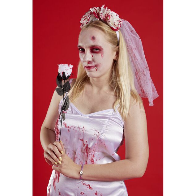 D&eacute;guisement Halloween adulte robe de mari&eacute;e ensanglant&eacute;e blanc et rouge