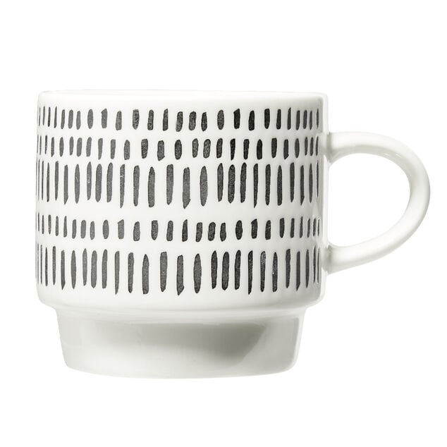 Lot de 4 tasses empilables 20cl porcelaine blanc et noir avec support m&eacute;tal