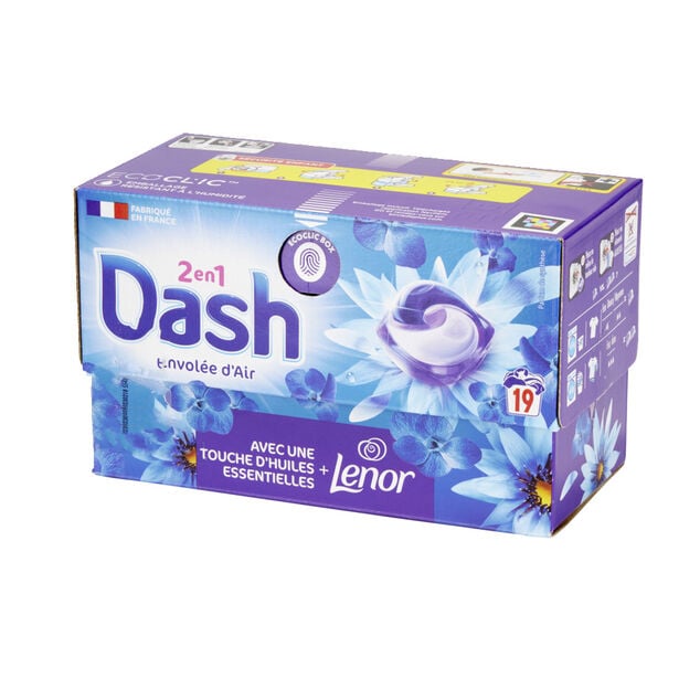 Lessive capsule Dash 2en1 Lenor Envol&eacute;e d'air 19 lavages