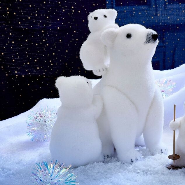 D&eacute;coration &agrave; poser famille ours blanc No&euml;l floqu&eacute; L25X19XH33 cm blanc