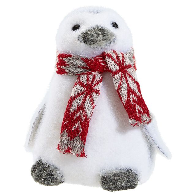 Pingouin blanc et gris avec &eacute;charpe rouge &agrave; poser