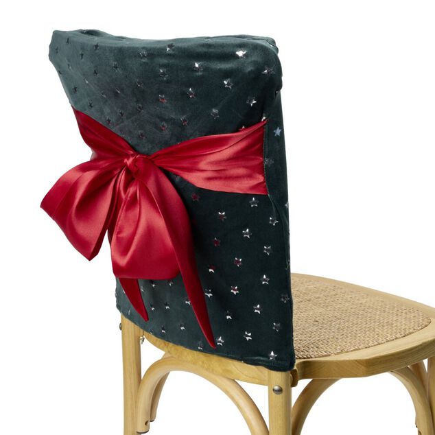 Housse de chaise carr&eacute;e No&euml;l &agrave; pois avec noeud amovible L45X45XH50 cm polyester (2 mod&egrave;les rouge ou vert)