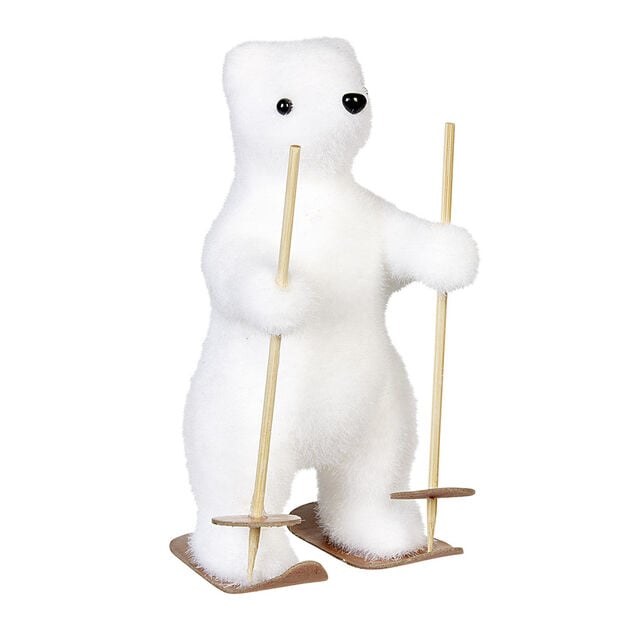 Ours &agrave; ski effet mousse blanc H16cm