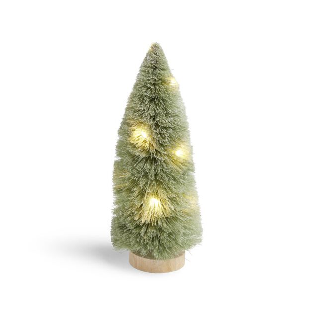 D&eacute;coration sapin vert lumineux LED blanc chaud H24cm &agrave; piles