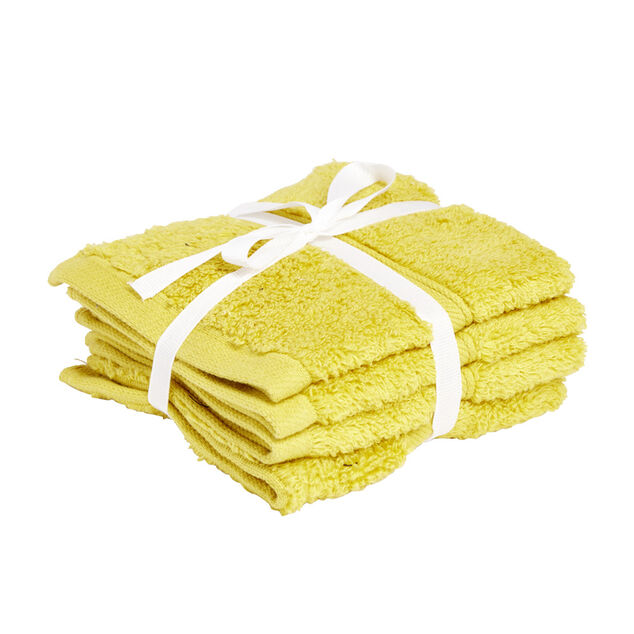 Lot de 4 serviettes invit&eacute; coton jaune et noir 30x30cm