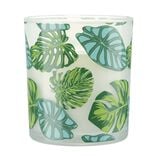Bougie parfum&eacute;e dans pot verre feuillage phosphorescent &Oslash;8,5xH10cm (3mod&egrave;les)