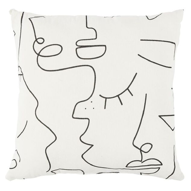 Coussin déco line art visage 45x45cm blanc et noir