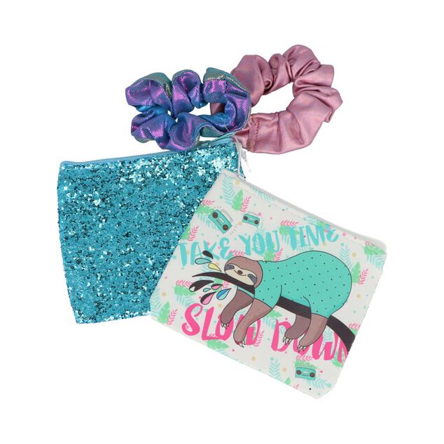 Pochette &agrave; cosm&eacute;tique x2 + &Eacute;lastique assorti x2