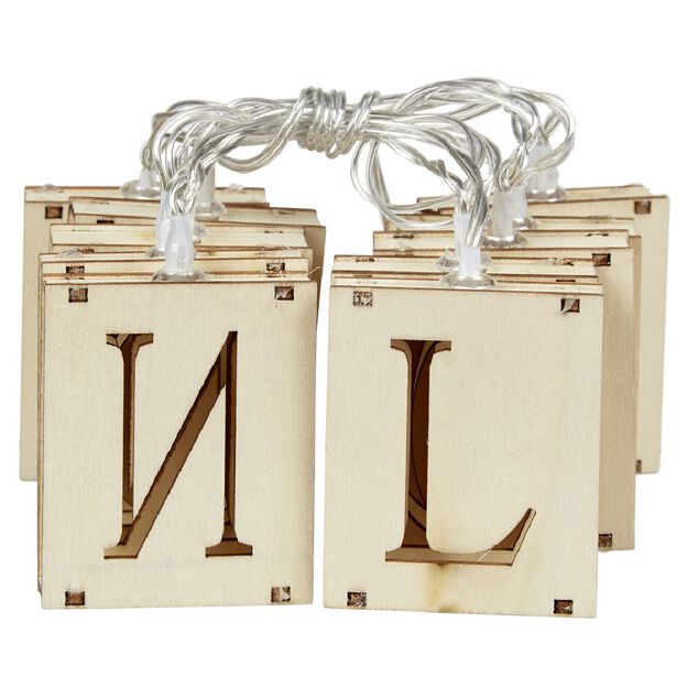 Guirlande &eacute;lectrique en bois Joyeux No&euml;l 10 LED blanc chaud 1m