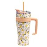 Gourde mug 900ml inox et plastique motif citrons avec paille