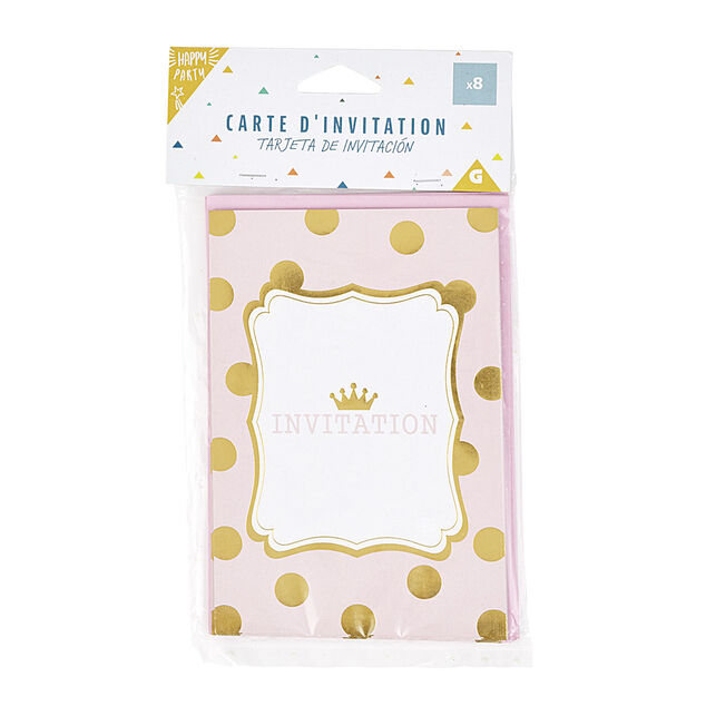 Carte d'invitation rose et doré à poids avec enveloppe x 8