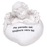 Statuette ange et coeur fun&eacute;raire avec inscription pens&eacute;e