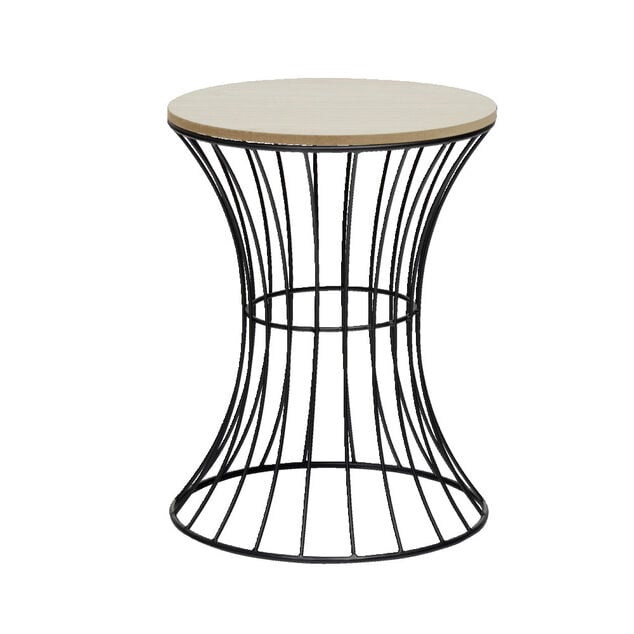 Bout de canap&eacute; Dusty MDF effet naturel et acier noir &Oslash;30xH39cm