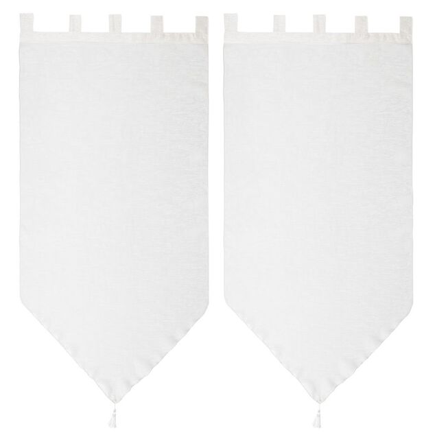 Vitrage &agrave; pattes voile uni blanc finition pointe pompon 60x120 cm x2
