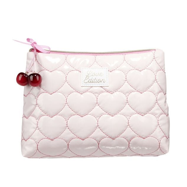 Trousse de toilette coton motif coeur rose 15,5x21cm