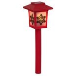 Borne solaire lanterne rouge vintage 10LED blanc chaud effet flamme H37cm