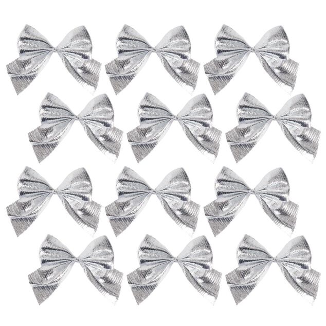 D&eacute;coration de No&euml;l mini noeuds brillant 12 pi&egrave;ces 5,5x6cm (3 mod&egrave;les)