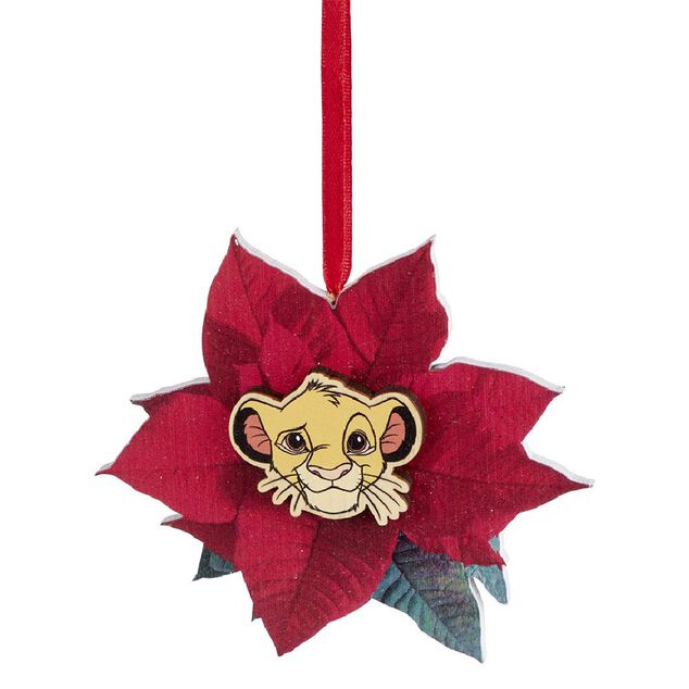 Fleur rouge poinsettia Disney Le Roi Lion Simba bois &agrave; suspendre
