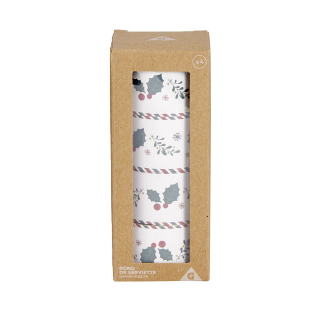 Rond de serviette en zinc motif houx &Oslash;5cm 4 pi&egrave;ces