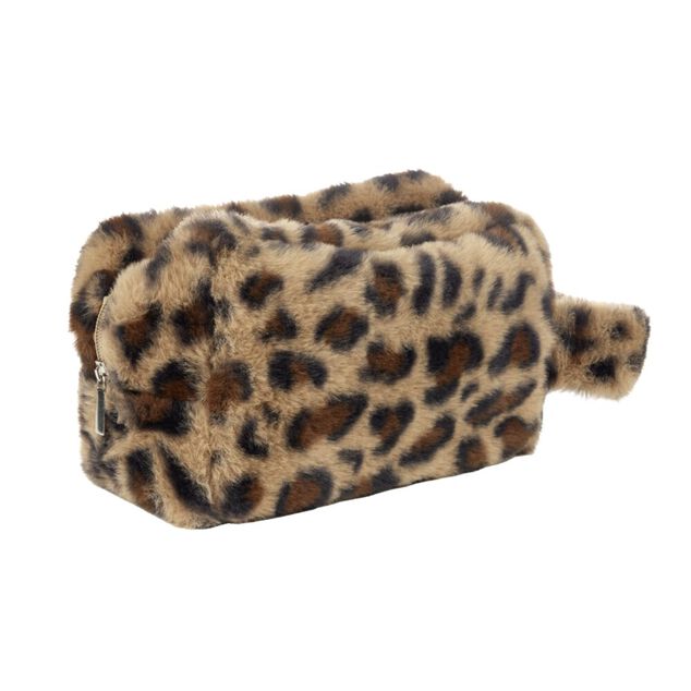 Trousse de toilette tissu peluche léopard 21x12xH13cm