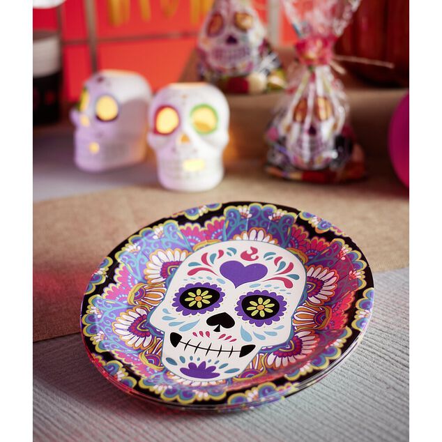 Lot de 8 assiettes en carton &Oslash;23cm design Dia de los Muertos