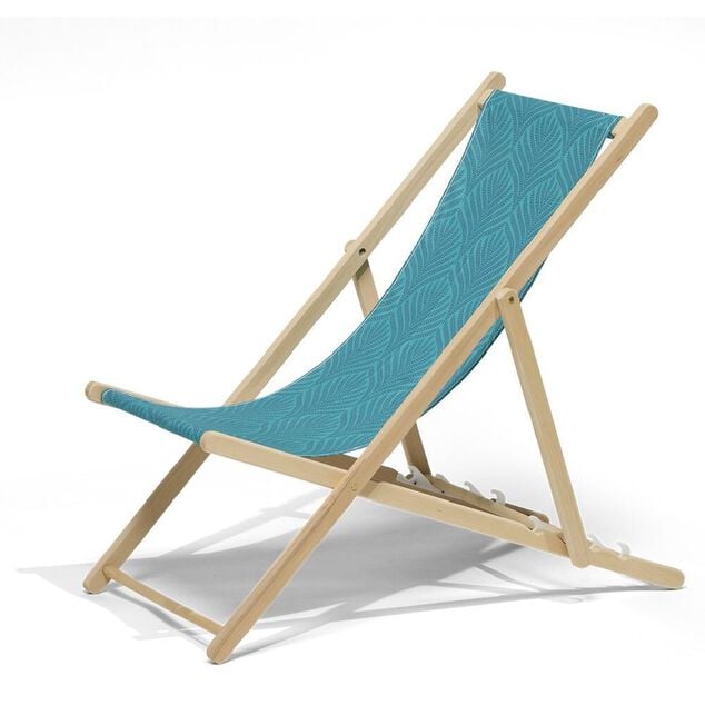 Chilienne h&ecirc;tre et tissu agraf&eacute; coton bleu design palme 96x56xH96cm