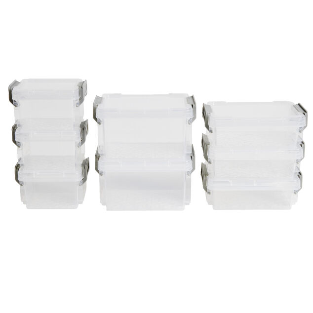 Lot de 8 boîtes de rangement 3 tailles plastique transparent - 2 modèles