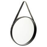 Miroir rond &agrave; suspendre contour bois noir &Oslash;40 cm
