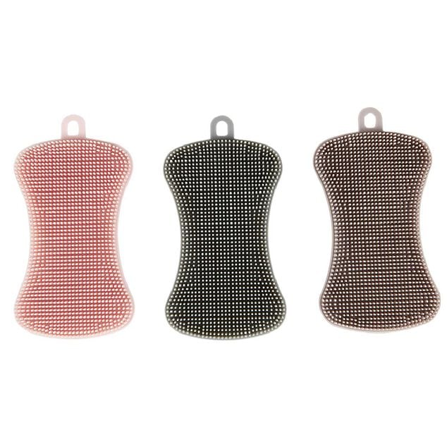 &Eacute;ponge en silicone bleu rouge et orange x3