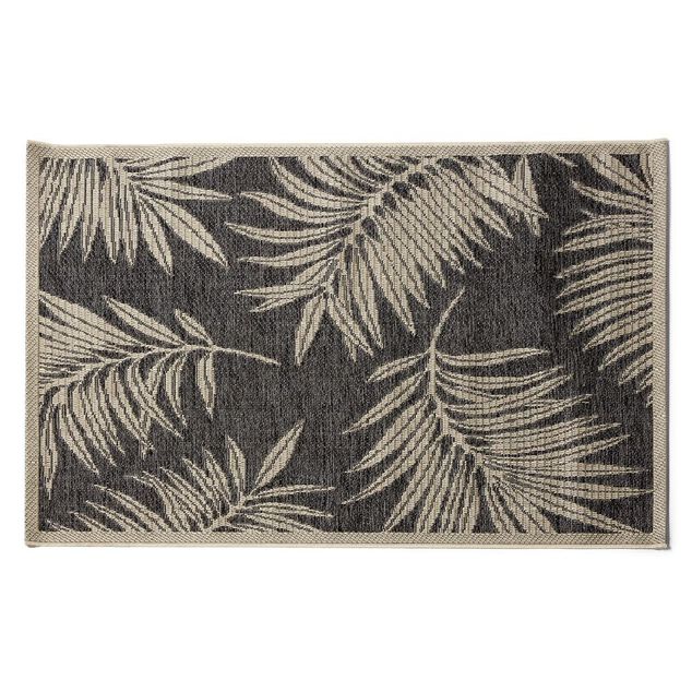 Tapis de jardin Louxor motif feuilles de palmier noir gris 120x180cm