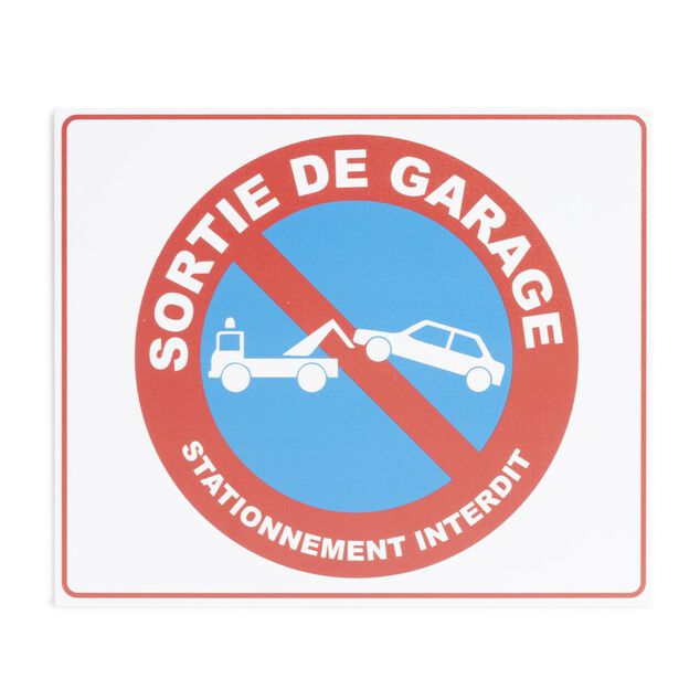 Plaque signal&eacute;tique "Stationnement interdit, sortie de garage" 24x20cm