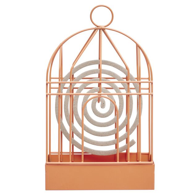 Support cage d&eacute;co m&eacute;tal rouge pour spirale encens anti-moustique 15x5xH20cm