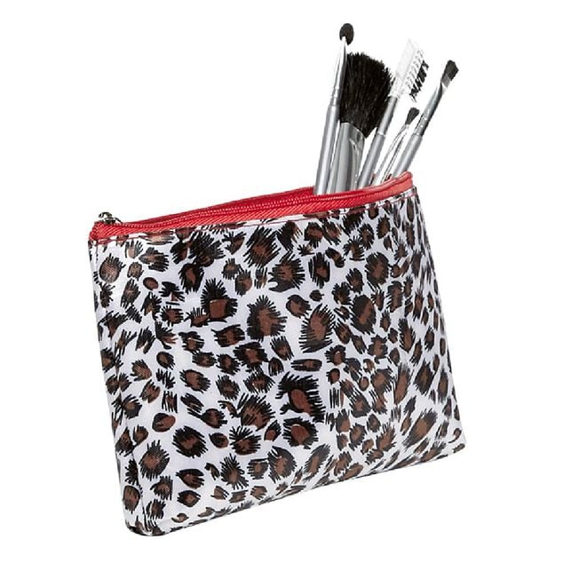 Trousse &agrave; maquillage motif l&eacute;opard avec pinceau x5