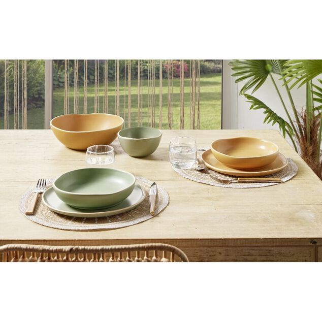 Assiette plate en fa&iuml;ence jaune &Oslash;27xH1,7cm
