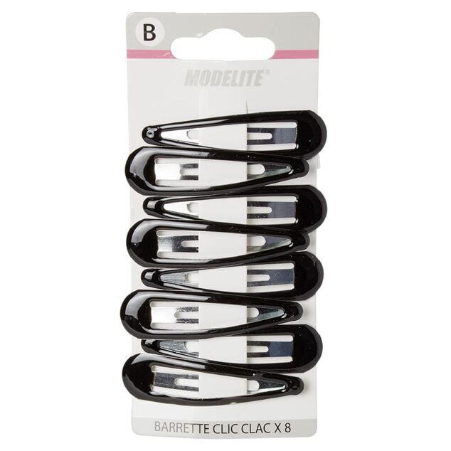 Barrette clic clac m&eacute;tal noir brillant x8