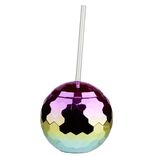 Gobelet boule disco avec paille plastique couleur d&eacute;grad&eacute; &Oslash;11cm