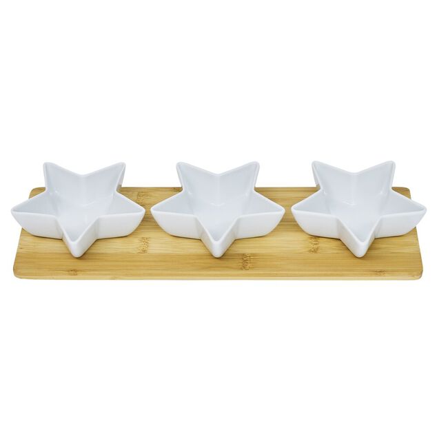 Set ap&eacute;ritif plateau bambou et coupelle &eacute;toile x3