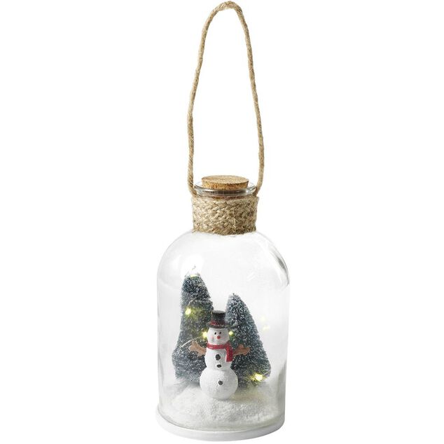 D&eacute;coration bocal lumineux avec sc&egrave;ne de No&euml;l H20cm