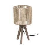 Lampe &agrave; poser tr&eacute;pied bois abat-jour papier tress&eacute; &Oslash;16xH32,5cm