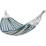 Hamac &agrave; suspendre 1 place Madere motif bayad&egrave;re blanc et bleu polycoton 100x200cm