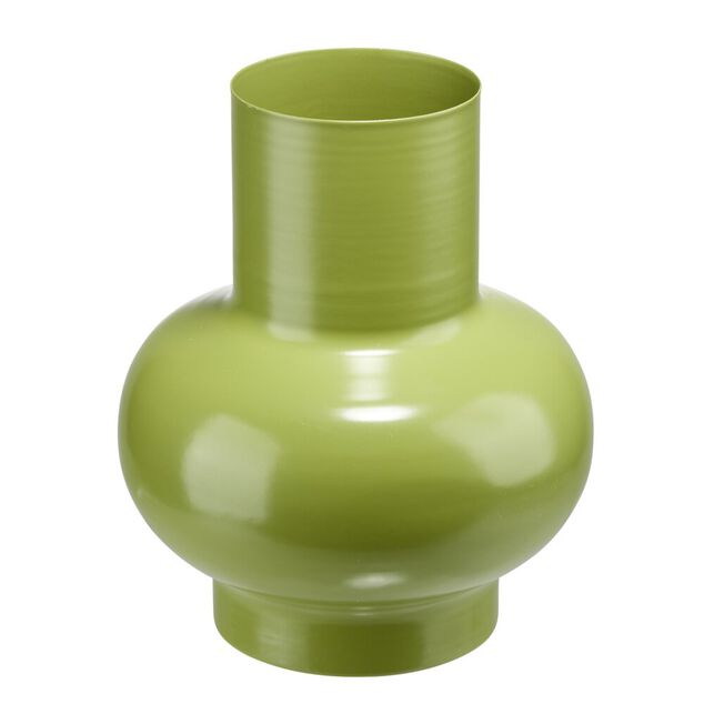Vase arrondi contemporain m&eacute;tal vert &Oslash;13xH15cm