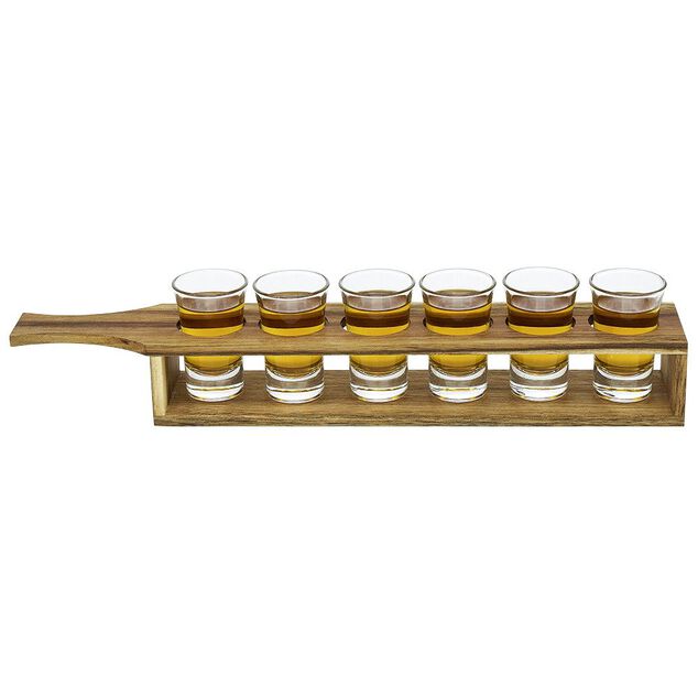 Service &agrave; shooter 6 verres avec support bois