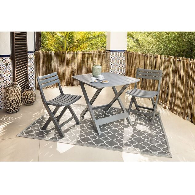 Tapis de jardin India motif chevron gris et blanc