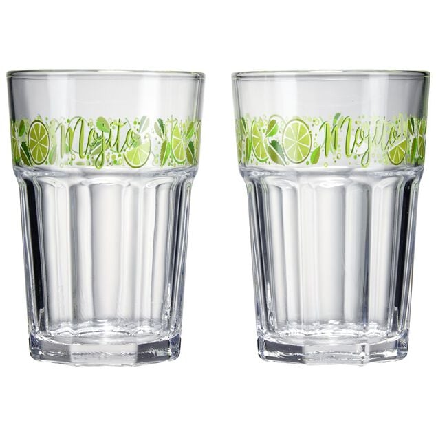Verre Mojito transparent inscription et motif citron x2