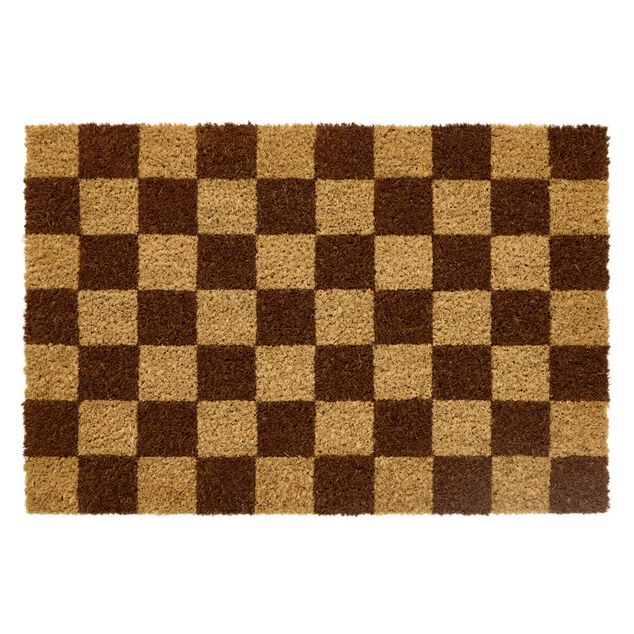 Tapis coco rectangulaire damier marron 40x60cm